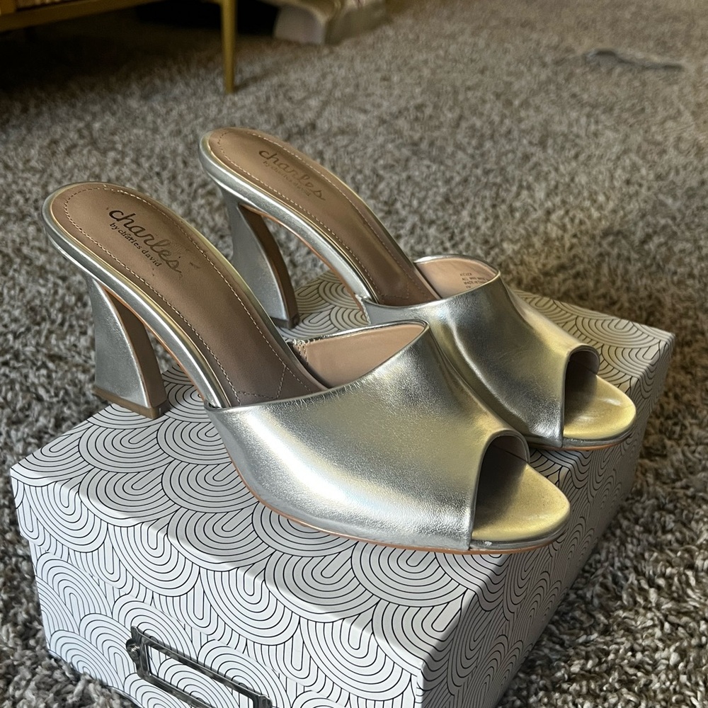 C. David Silver Heeled Mules